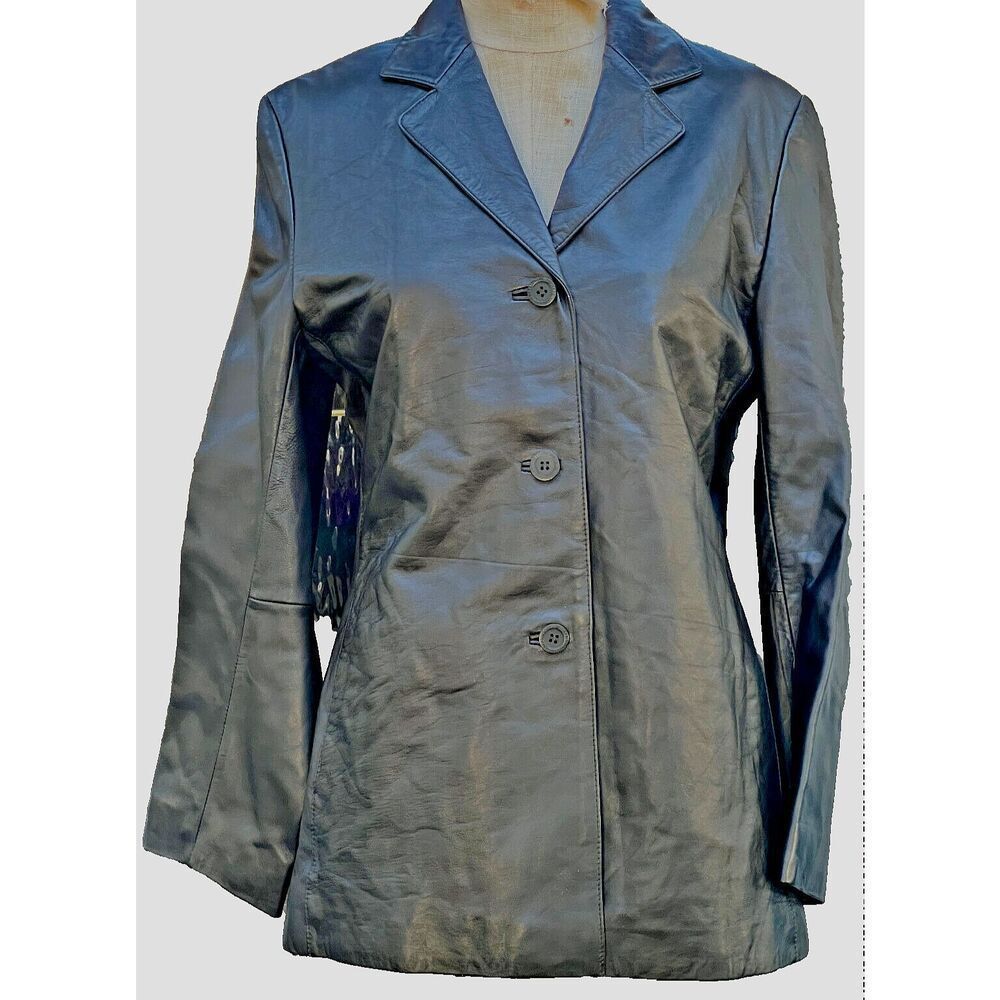 Nwot Juliano Cellini Genuine Leather Jacket Pockets Collar Tailored Long Size L